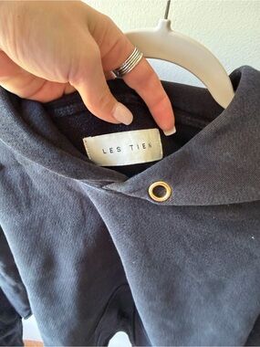 LES TIEN Men's Black Hoodie with Grommet Detail